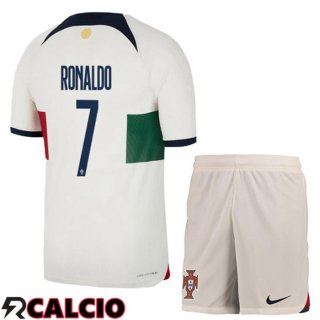 Seconda Maglia Portogallo (RONALDO 7) Bambino Bianco Rosso Coppa del Mondo 2022