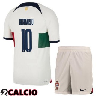 Seconda Maglia Portogallo (BERNARDO 10) Bambino Bianco Rosso Coppa del Mondo 2022