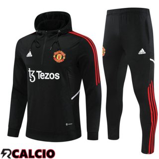 Insieme Giacca Con Cappuccio Tuta Manchester United Nero 2022/2023
