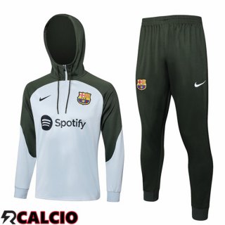 Insieme Tuta Calcio Con Cappuccio FC Barcellona Bianco Verde 2023/2024