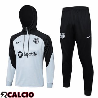 Insieme Tuta Calcio Con Cappuccio FC Barcellona Grigio Nero 2023/2024