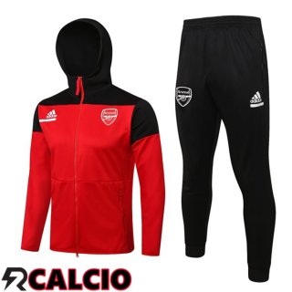 Insieme Tuta Calcio Giacca Con Cappuccio Arsenal Rosso Nero 2021 2022