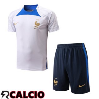 Insieme T Shirt Allenamento Francia + Pantalonicini Bianco 2022/2023