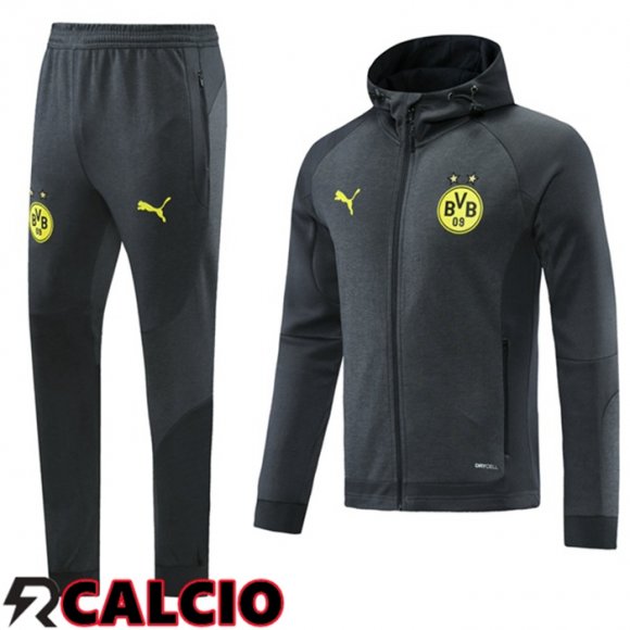 Giacca Con Cappuccio Tuta Calcio Dortmund BVB Nero Grigio 2021/2022