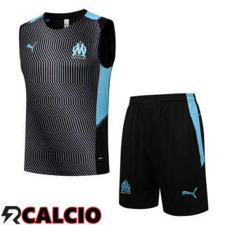 Canotta Allenamento Marsiglia + Pantalonicini Nero Blu 2021/2022