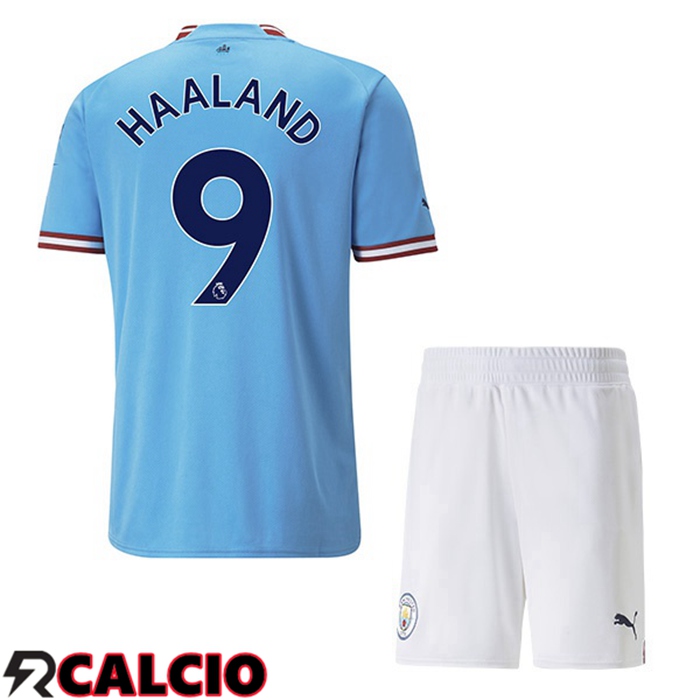 Repliche Prima Maglia Manchester City (Erling Haaland 9) Bambino Blu ...